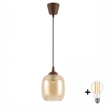 Brilagi - LED-hanglamp aan kabel RETRO GLASS 1xE27/60W/230V Ø14 cm bruin/rookbruin