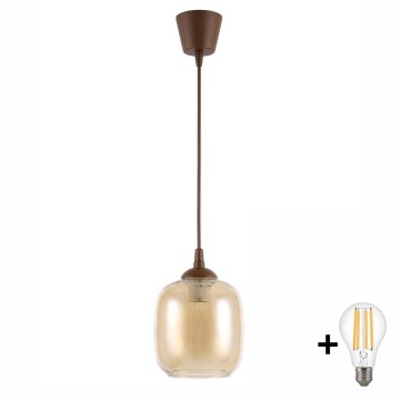 Brilagi - LED-hanglamp aan kabel RETRO GLASS 1xE27/60W/230V Ø14 cm bruin/rookbruin
