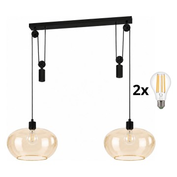 BRILAGI - LED Hanglamp aan kabel RETRO GLASS 2xE27/40W/230V zwart/rookbeige
