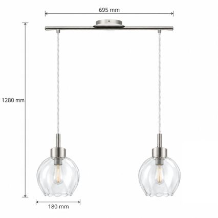 BRILAGI - LED hanglamp aan kabel RETRO GLASS 2xE27/60W/230V mat chroom/helder