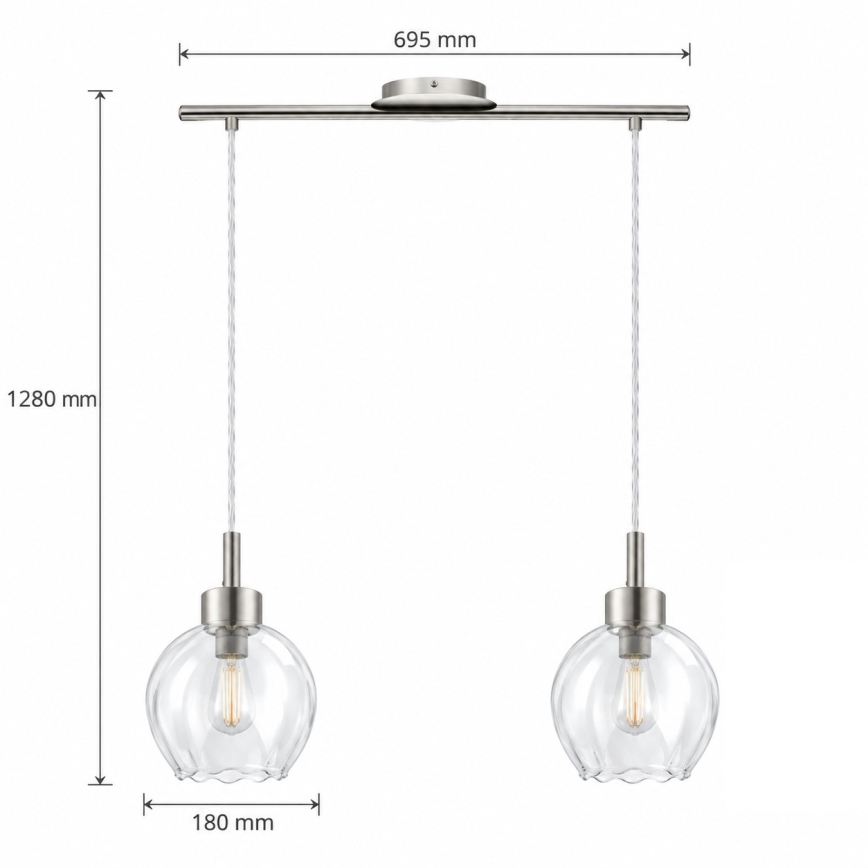BRILAGI - LED hanglamp aan kabel RETRO GLASS 2xE27/60W/230V mat chroom/helder