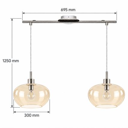 BRILAGI - LED-kroonluchter met kabel RETRO GLASS 2xE27/60W/230V mat chroom/rookbeige