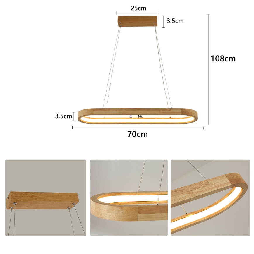 Brilagi - LED hanglamp aan kabel UMEA WOOD LED/30W/230V 70x20 cm hout