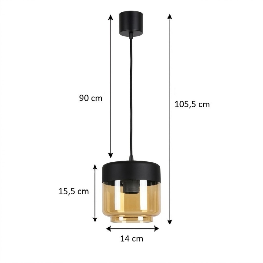 Brilagi - LED-hanglamp aan snoer RETRO GLASS 1xE27/60W/230V Ø 14 cm zwart/rookbeige