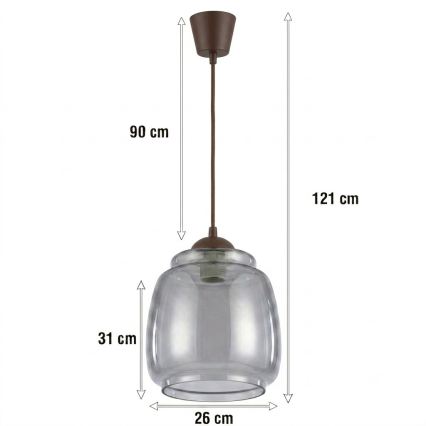 Brilagi - RETRO GLASS LED-hanglamp met kabel, 1xE27/60W/230V, Ø 26 cm, bruin/rookgrijs