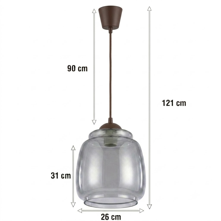 Brilagi - RETRO GLASS LED-hanglamp met kabel, 1xE27/60W/230V, Ø 26 cm, bruin/rookgrijs
