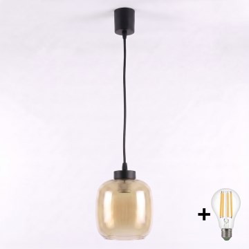 Brilagi - LED-hanglamp aan snoer RETRO GLASS 1x E27/60W/230V Ø 14 cm zwart/rookbruin