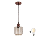 BRILAGI - LED-hanglamp aan snoer RETRO GLASS 1xE27/60W/230V pr. 14 cm koper/rookbeige