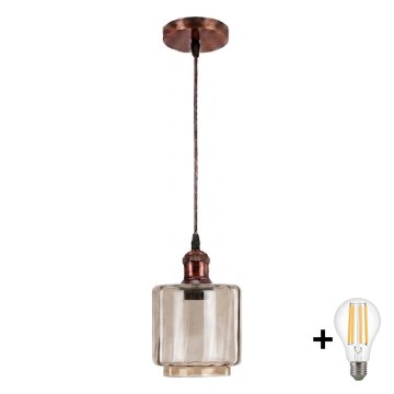Brilagi - LED-hanglamp aan snoer RETRO GLASS 1xE27/60W/230V pr. 14 cm koper/rookbeige