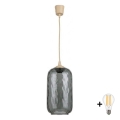 BRILAGI - LED hanglamp aan snoer RETRO GLASS 1xE27/60W/230V Ø 14 cm beige/rookgrijs