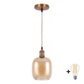 BRILAGI - LED hanglamp aan snoer RETRO GLASS 1xE27/60W/230V Ø 14 cm goud/gerookt bruin
