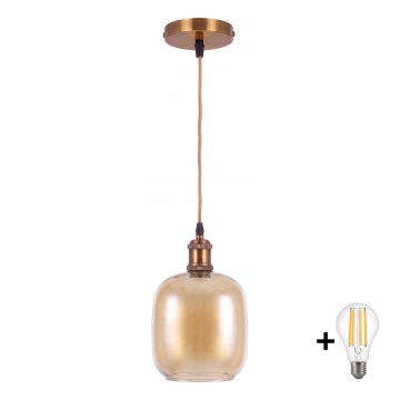 BRILAGI - LED hanglamp aan snoer RETRO GLASS 1xE27/60W/230V Ø 14 cm goud/gerookt bruin