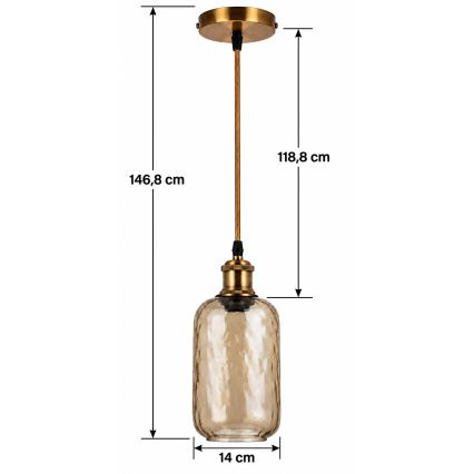 BRILAGI - LED pendellamp met kabel RETRO GLASS 1xE27/60W/230V Ø 14 cm goud/rookbruin