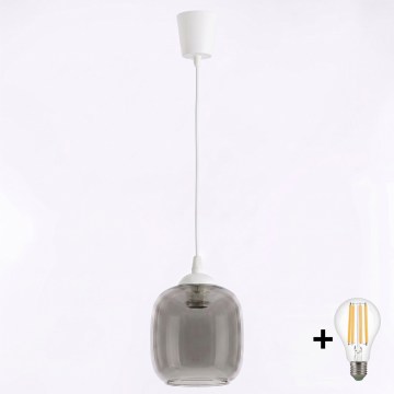 Brilagi - LED-hanglamp aan snoer RETRO GLASS 1xE27/60W/230V Ø 14 cm wit/rookgrijs