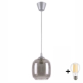 Brilagi - LED-hanglamp aan snoer RETRO GLASS 1xE27/60W/230V Ø 14 cm zilver/rookgrijs