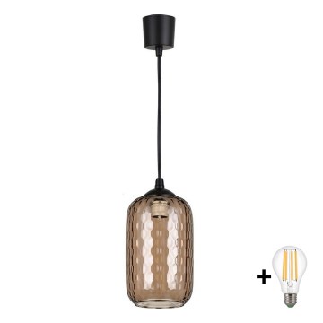 Brilagi - LED-hanglamp aan snoer RETRO GLASS 1xE27/60W/230V Ø 14 cm zwart/rookbruin