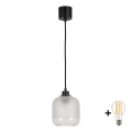 Brilagi - LED-hanglamp aan snoer RETRO GLASS 1xE27/60W/230V Ø 14 cm zwart/wit