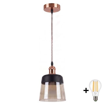 Brilagi - LED hanglamp aan snoer RETRO GLASS 1xE27/60W/230V Ø 15,5 cm koper/rookbeige/zwart