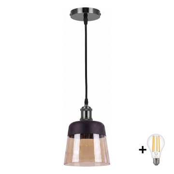 BRILAGI - LED hanglamp aan snoer RETRO GLASS 1xE27/60W/230V Ø 15,5 cm zwart/gerookt beige