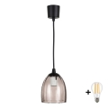 Brilagi - LED hanglamp aan snoer RETRO GLASS 1xE27/60W/230V Ø 17 cm zwart/rookbeige