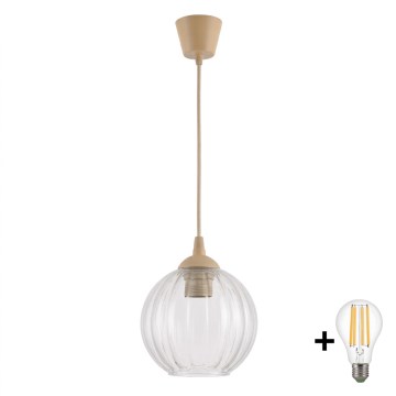 Brilagi - LED-hanglamp aan snoer RETRO GLASS 1xE27/60W/230V Ø 18 cm beige/helder