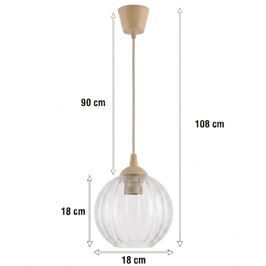 Brilagi - LED-hanglamp aan snoer RETRO GLASS 1xE27/60W/230V Ø 18 cm beige/helder