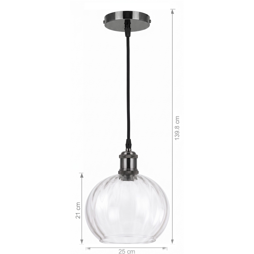 BRILAGI - LED-hanglamp aan snoer RETRO GLASS 1xE27/60W/230V Ø 25 cm zwart/helder