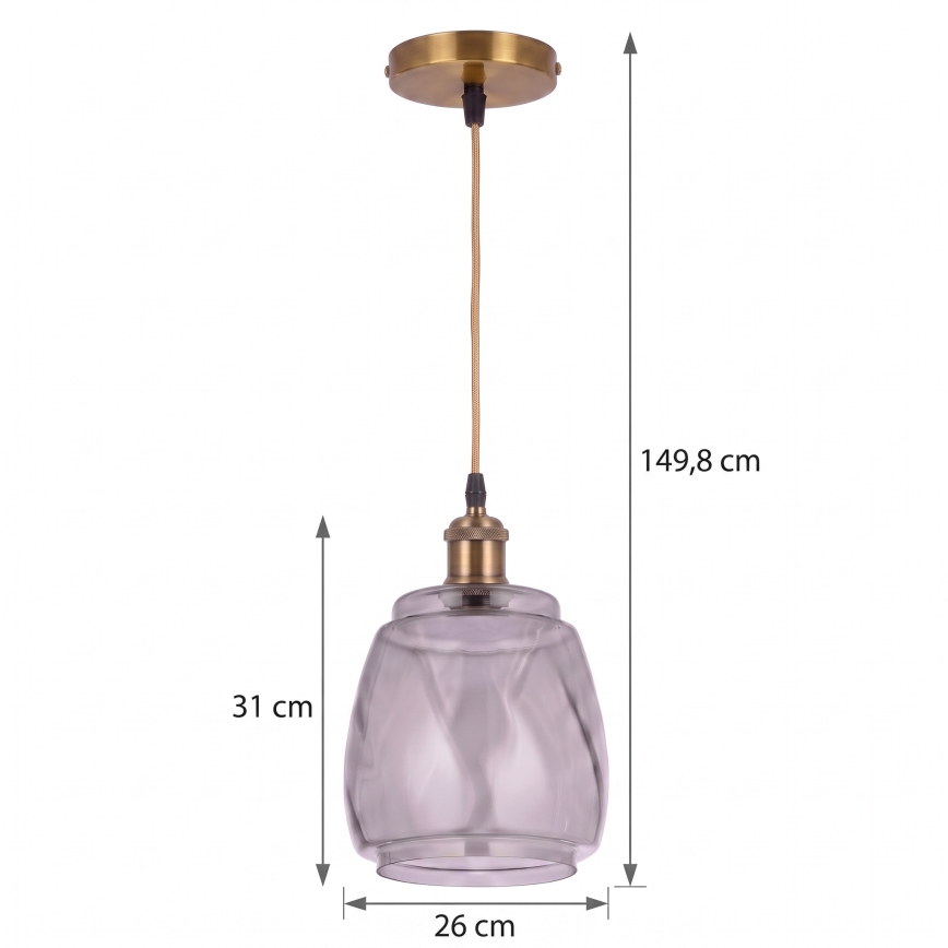 BRILAGI - LED hanglamp aan kabel RETRO GLASS 1xE27/60W/230V Ø 26 cm goud/rookgrijs