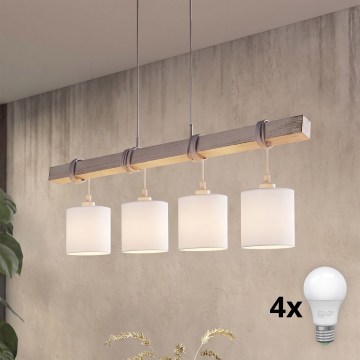 Brilagi - LED-hanglamp aan stalen kabel NUBILA 4xE27/60W/230V grijs/wit