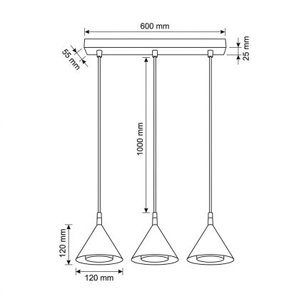 BRILAGI - LED Hanglamp met kabel CONE TRIPLE 3xGX53/15W/230V zwart