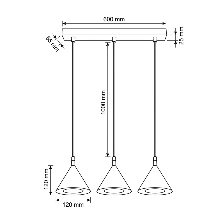 BRILAGI - LED Hanglamp met kabel CONE TRIPLE 3xGX53/15W/230V zwart