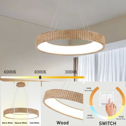 Brilagi - LED-hanglamp met kabel FALCON WOOD MODERN LED/40W/230V 3000/4000/6000K Ø 60 cm hout