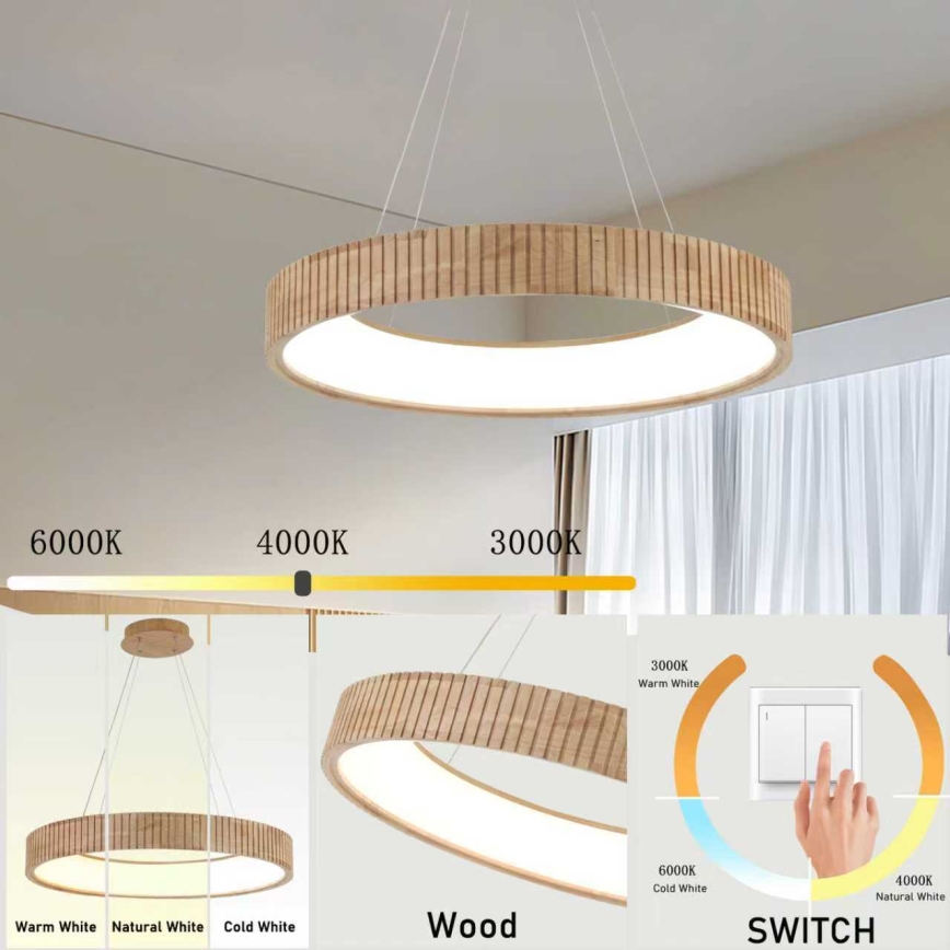 Brilagi - LED-hanglamp met kabel FALCON WOOD MODERN LED/40W/230V 3000/4000/6000K Ø 60 cm hout