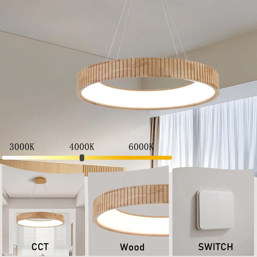 Brilagi - LED-hanglamp met kabel FALCON WOOD MODERN LED/40W/230V 3000/4000/6000K Ø 60 cm hout