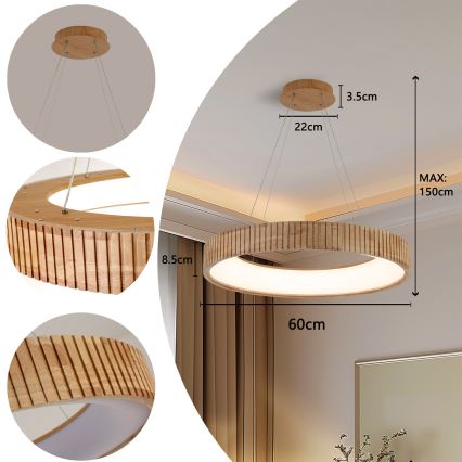 Brilagi - LED-hanglamp met kabel FALCON WOOD MODERN LED/40W/230V 3000/4000/6000K Ø 60 cm hout