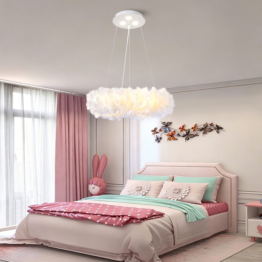BRILAGI - LED-hanglamp met kabel FEATHER 3xE27/40W/230V + 3xLED/3W Ø 40 cm wit