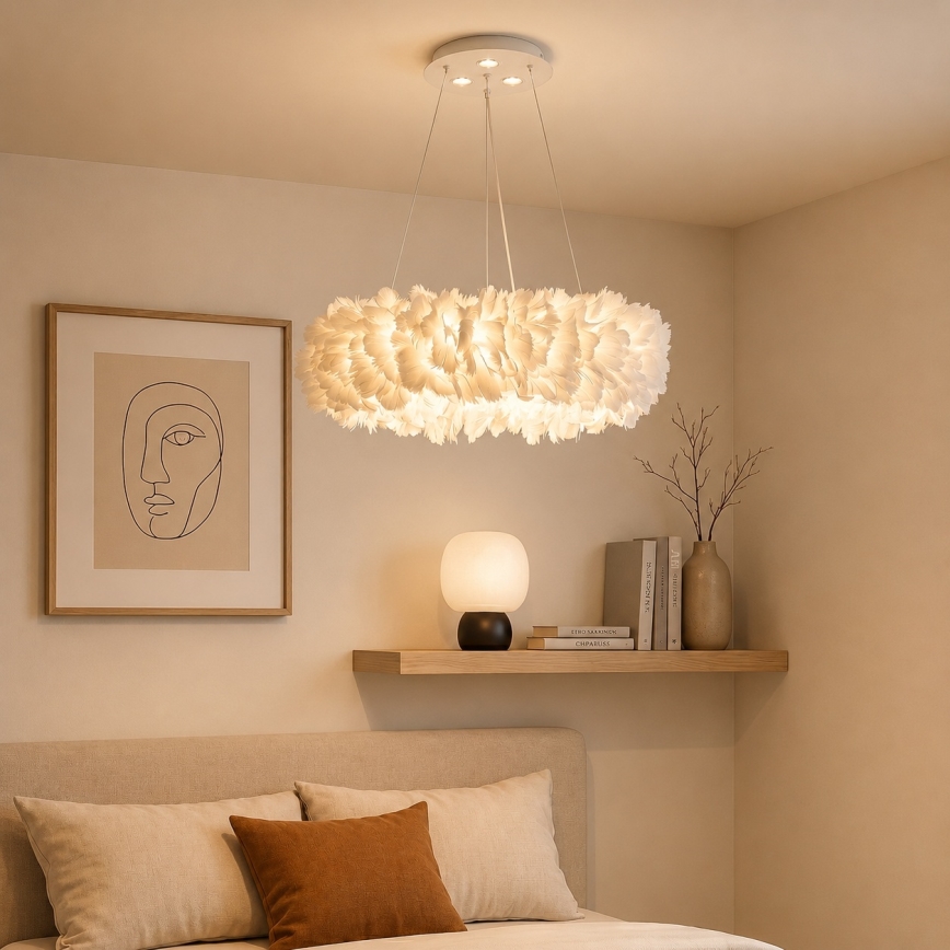 Brilagi - LED-hanglamp met kabel FEATHER 3xE27/40W/230V + 3xLED/3W Ø 40 cm wit