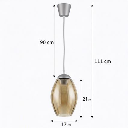 Brilagi - LED pendellamp aan kabel RETRO GLASS 1xE27/60W/230V Ø 17 cm zilver/rookbeige