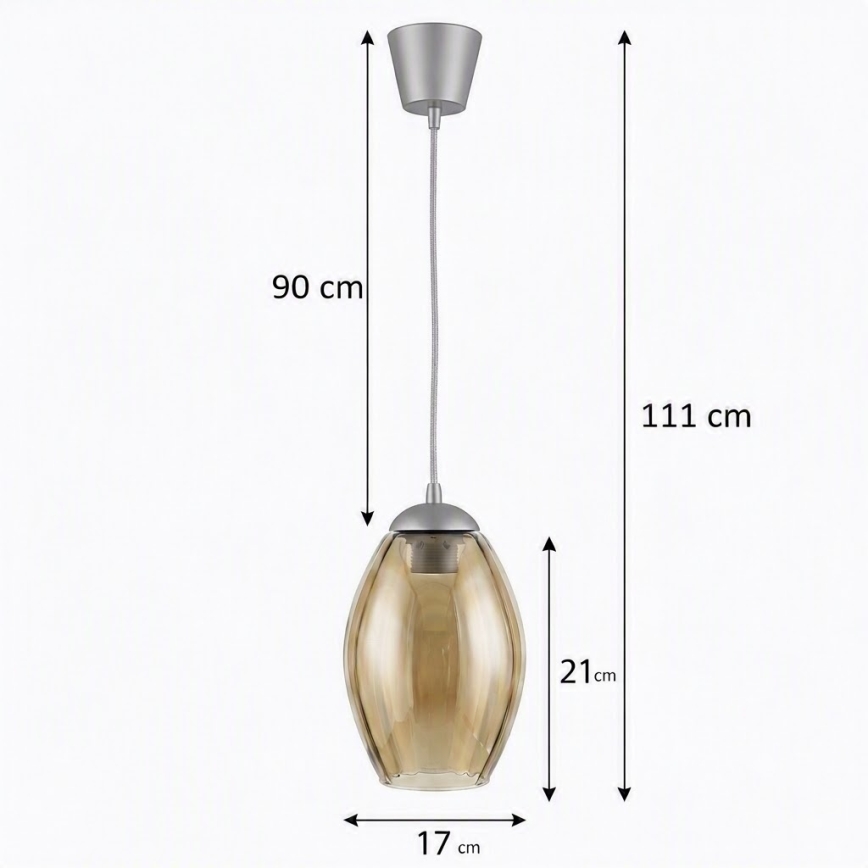 Brilagi - LED pendellamp aan kabel RETRO GLASS 1xE27/60W/230V Ø 17 cm zilver/rookbeige