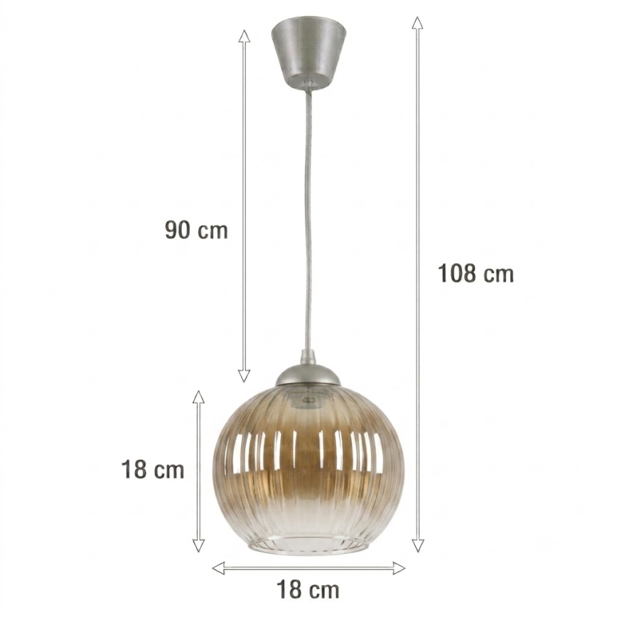 Brilagi - LED-hanglamp aan snoer RETRO GLASS 1x E27/60W/230V Ø 18 cm zilver/rookbruin
