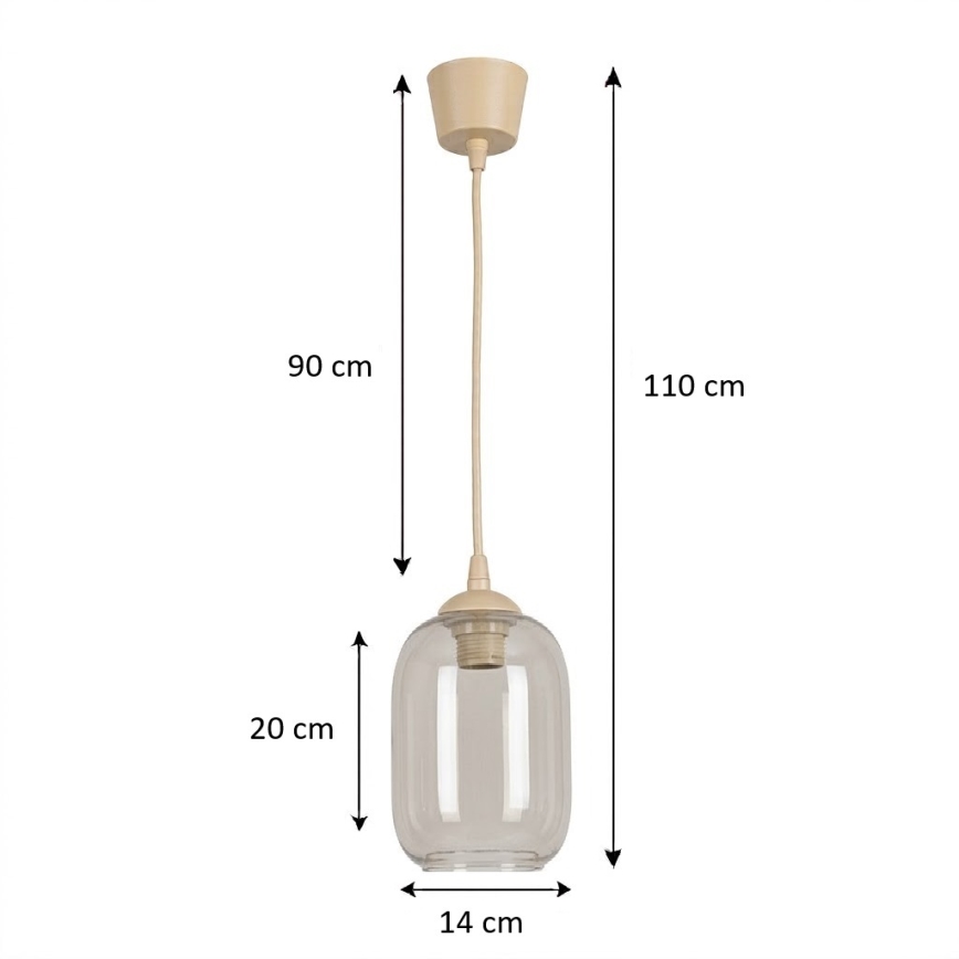 Brilagi - LED-hanglamp met kabel RETRO GLASS 1xE27/60W/230V Ø 14 cm beige/rookgrijs