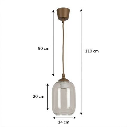 Brilagi - LED-hanglamp aan kabel RETRO GLASS 1xE27/60W/230V pr. 14 cm bruin/rookgrijs