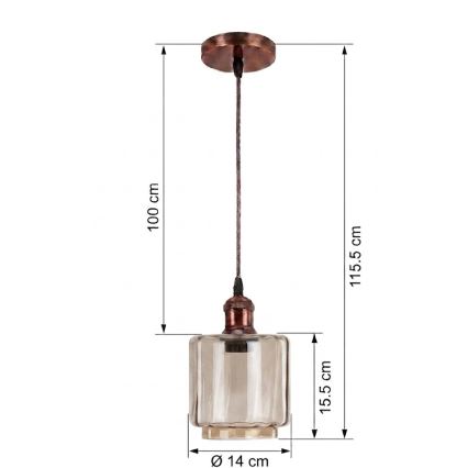 BRILAGI - LED-hanglamp aan snoer RETRO GLASS 1xE27/60W/230V pr. 14 cm koper/rookbeige