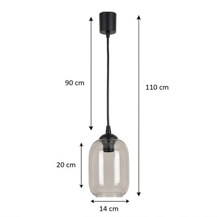 Brilagi - LED-hanglamp met snoer RETRO GLASS 1xE27/60W/230V Ø 14 cm zwart/rookgrijs