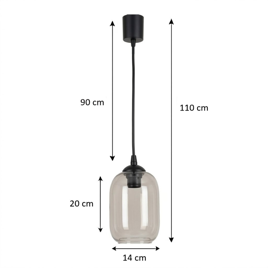 Brilagi - LED-hanglamp met snoer RETRO GLASS 1xE27/60W/230V Ø 14 cm zwart/rookgrijs