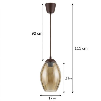 Brilagi - LED hanglamp met snoer RETRO GLASS 1xE27/60W/230V Ø 17 cm bruin/rookbeige
