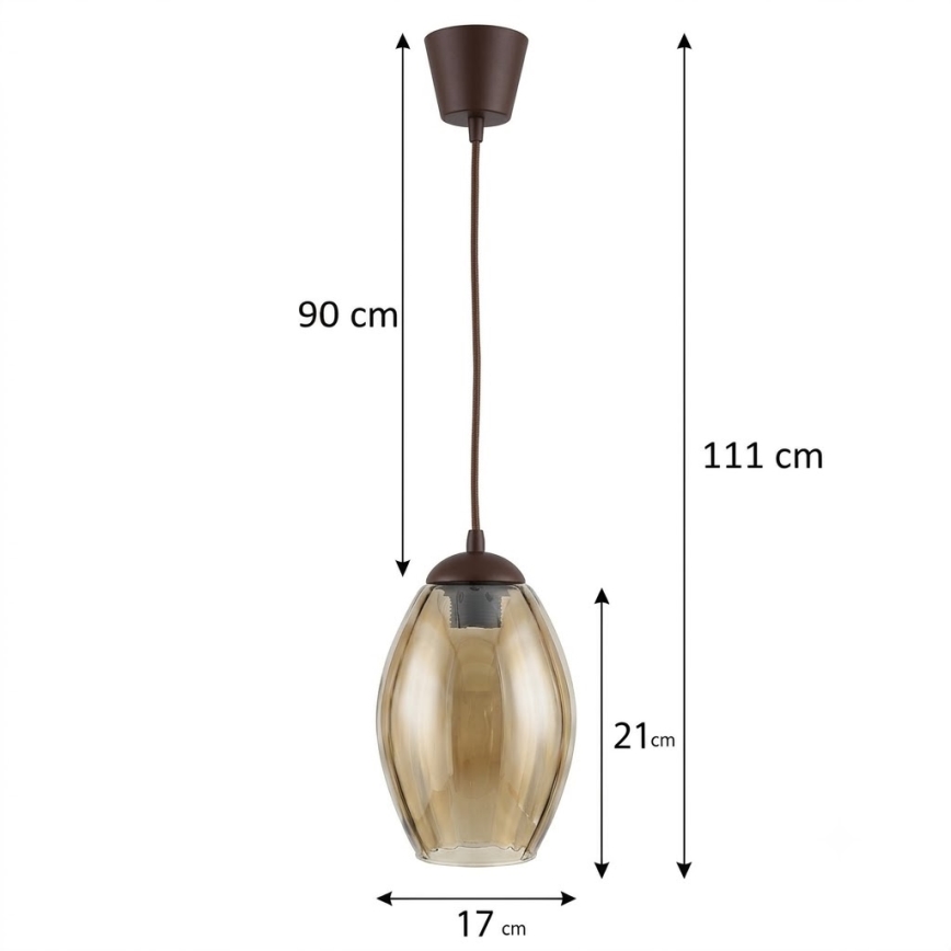 Brilagi - LED hanglamp met snoer RETRO GLASS 1xE27/60W/230V Ø 17 cm bruin/rookbeige