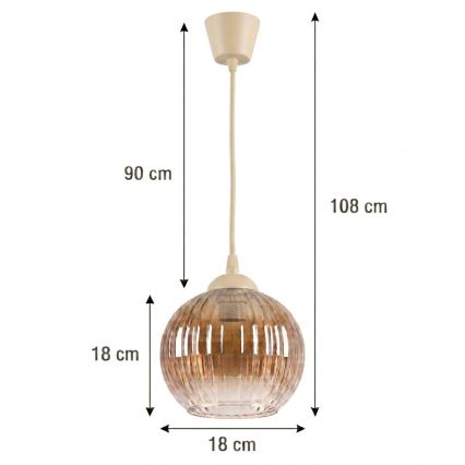 Brilagi - LED-hanglamp aan snoer RETRO GLASS 1xE27/60W/230V Ø 18 cm beige/rookbruin