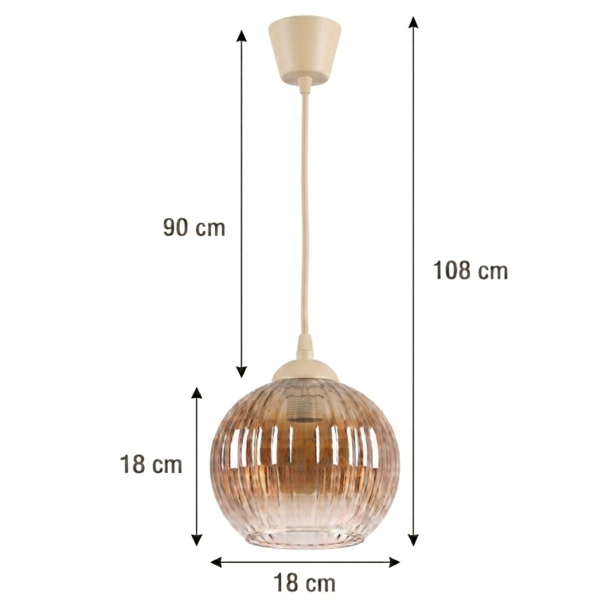 Brilagi - LED-hanglamp aan snoer RETRO GLASS 1xE27/60W/230V Ø 18 cm beige/rookbruin