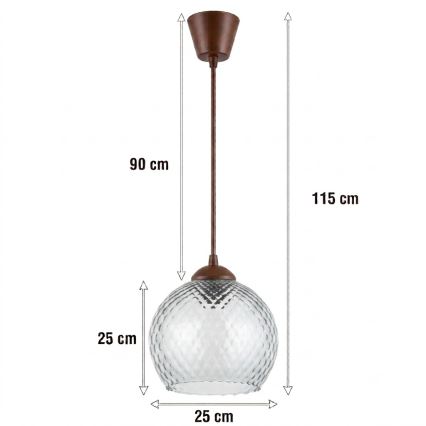 Brilagi - LED-hanglamp aan kabel RETRO GLASS 1xE27/60W/230V Ø 25 cm bruin/rookgrijs